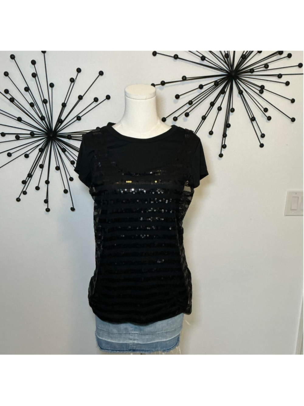 Y2K Piper & Blue Black Sequin Mesh Top Medium
